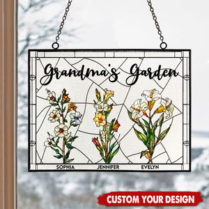 Grandma's Garden - Personalized Stained Glass Window Hanging Suncatcher