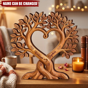 Personalized Wooden Plaque With Tree And Heart Design And Couple's Names
