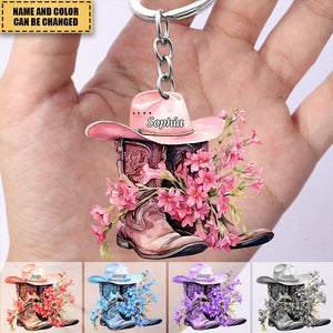 Personalized Boots And Hat Flower Cowboy Acrylic Keychain