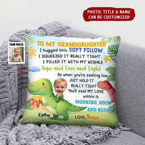 Custom Photo Cute Dinosaur Rider Personalized Pillow, Gift For Grandkid Kid