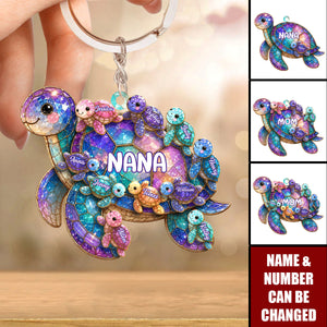 Happy Together Forever Mama Turtle Family - Personalized Acrylic Keychain