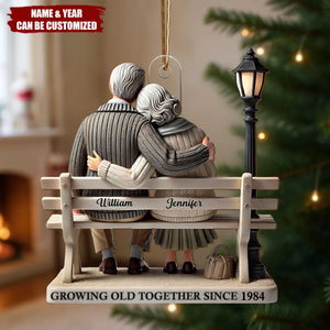 Old Couple Sitting On Bench At The Park - Personalized Acrylic Christmas Ornament
