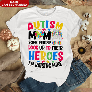 Autism Mom Raising Hero Personalized Name T-Shirt