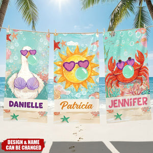 Personalized Raccoon Goose Summer Vibes Quick Dry Beach Towel - Outdoor Beach Party Essential Birthday Gift for Best Friend Mom Sister