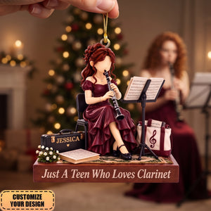 Personalized Clarinet Girl Ornament, Custom Name Engraved, Teen Musician Gift