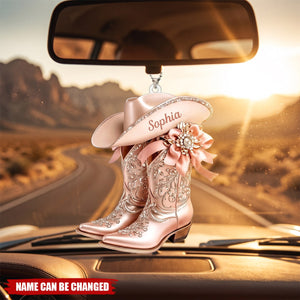 Personalized Cowgirl Boot Ornament, Custom Western Christmas Car Ornament