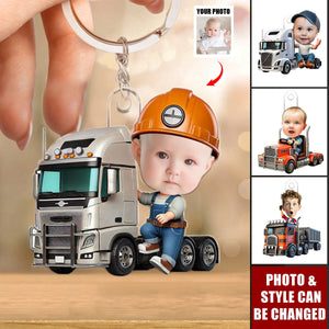 Custom Photo Kid Truck Acrylic Keychain - Gifts For Kid Trucker