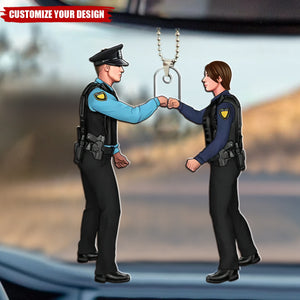 Police Officer Couple - Personalized Acrylic Car Ornament - Police Officer Gifts