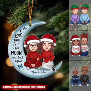 Cute Grandma & Teenage Grandkid Granddaughter Grandson On Moon Personalized Acrylic Ornament