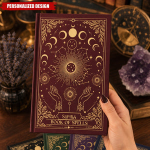 Personalized Book Of Spells Hardcover Journal - Custom Name Celestial Moon Phase Witchy Notebook