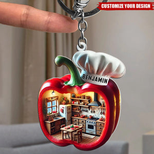 Chef Kitchen With Bell Pepper Design- Personalized Acrylic Keychain