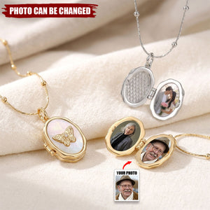 Personalized Butterfly Locket 1-2 Photos Necklace - Birthday Anniversary Memorial Gift for Women