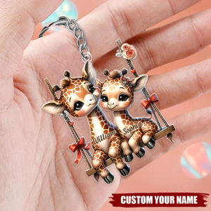 Swinging Into Love Adorable Giraffe Couple Personalized Acrylic Keychain
