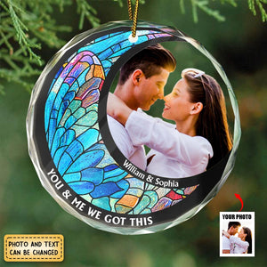Custom Photo From Our First Kiss Till Our Last Breath Kissing Couple - Stained Effect Printed, Personalized Circle Glass Ornament