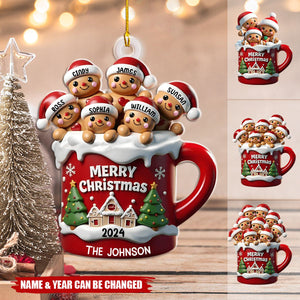 Gingerbread Family In Hot Cocoa Christmas Personalized Acrylic Ornament