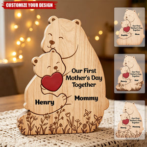 Hugging Mama Papa Bear & Baby Cub - Personalized Custom Shaped Wooden Puzzle