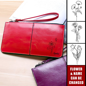 Personalized Birthday Flower Wristlet Zipper Clutch Wallet