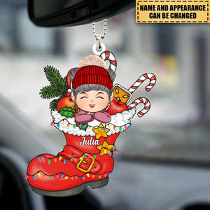 Cute Christmas Kid Santa Shoe Acrylic Car Ornament