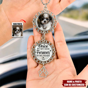 Once By My Side Forever In My Heart - Memorial Personalized Photo Metal Car Hanging Ornament With Charm