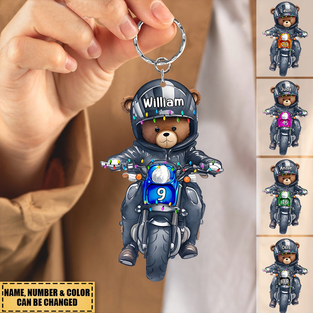 Christmas Motorcycle Bear Personalized Acrylic Keychain