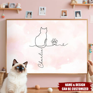 Cat Line Art Gift For Cat Lovers - Personalized Poster