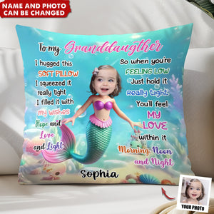 Personalized Gift For Granddaughter Mermaid Custom Face Hug This Pillow