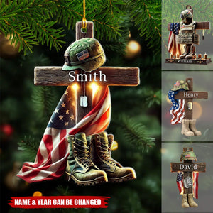 Military Cross Personalized Name Shaped Ornament