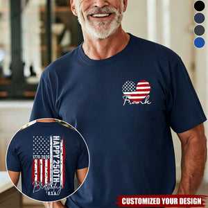 Custom Name USA 250th Birthday 1776-2026 Independence Day Back & Front Dark Shirt