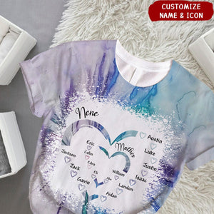 Grandma Heart Mom Heart With Kid Names Personalized 3D T-shirt
