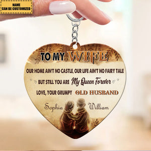 To My Wife, You Are My Queen Forever - Couple Personalized Heart Acrylic Keychain