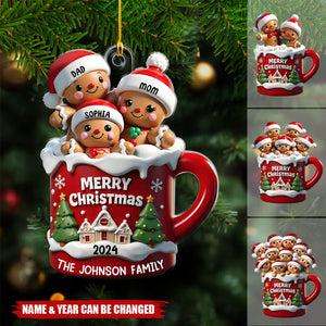 Gingerbread Family In Hot Cocoa Christmas Personalized Acrylic Ornament