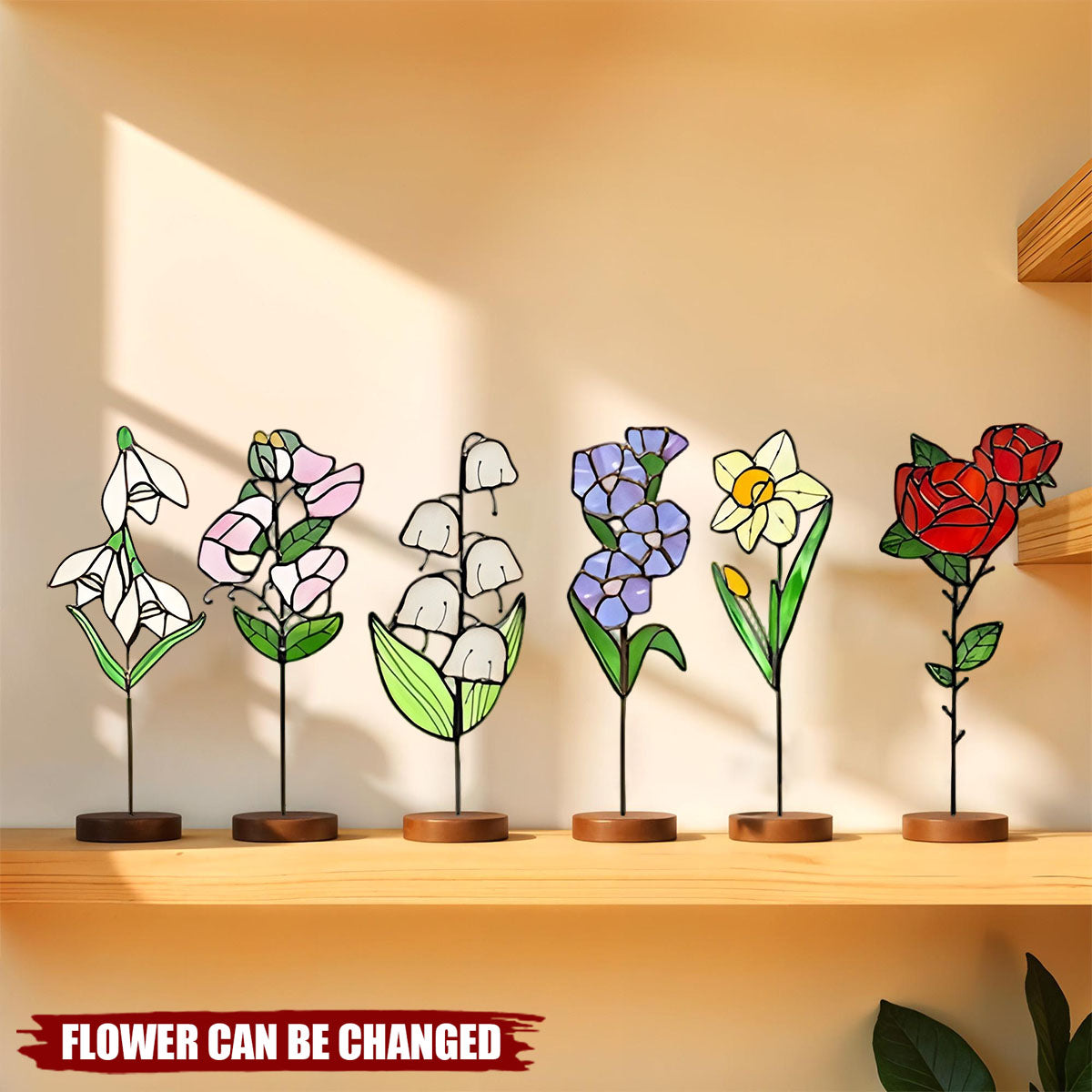 Personalized Birth Flower Stained Glass Plant Stake Suncatcher