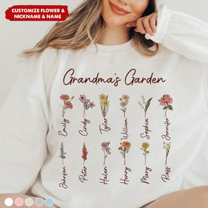 Love Grows Here - Custom Birthflower Grandma's Garden Sweatshirt - Gift for Nana, Mom
