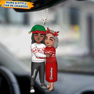 Grandma & Grandkid Hugging Christmas Gift For Teenage Adult Granddaughter Grandson Grandchildren Personalized Acrylic Car Ornament