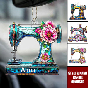 Personalized Custom Name Sewing Machine Shape Acrylic Ornament - Her Gift Idea