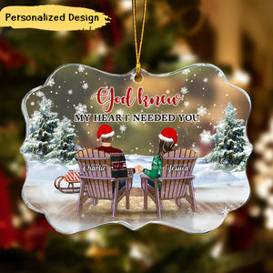 Christmas Couple Back View Holding Hand, God Knew My Heart Needed You Personalized Acrylic Ornament