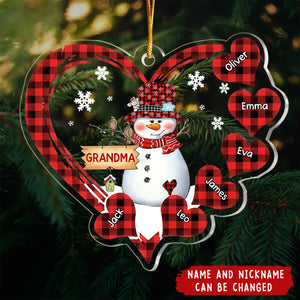 Personalized Grandma Snowman Heart Ornament