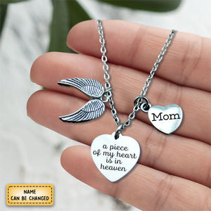 Personalized Angel Wing Necklace, Memorial Necklace,A Piece Of My Heart Is In Heaven Sympathy Gift Loss of Mom/Daughter/ Grandpa /Dad/ Son/ Brother