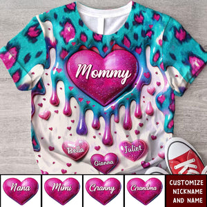 Heart Inflated Effect Leopard Pattern Personalized 3D T-shirt