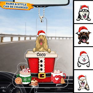 Personalized Christmas Dog Puppy Pet In Cup Acrylic Car Ornament