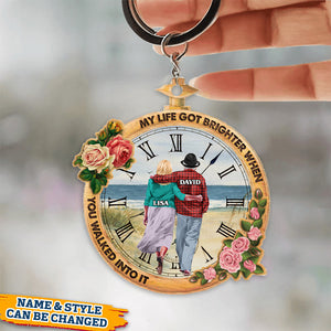 My Life Got Brighter When You Walked Into It-Gift For Couple-Personalized Keychain- Old Couple Vintage Watch Keychain