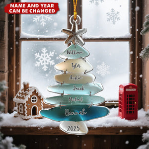 Family Sea Glass Christmas Tree - Personalized Christmas Acrylic Ornament