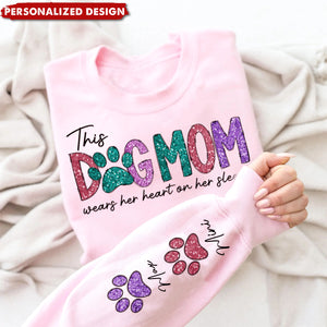 This Fur Mom Wears Her Heart On The Sleeve - Dog & Cat Personalized Unisex Sweatshirt With Design On Sleeve - Gift For Pet Lovers