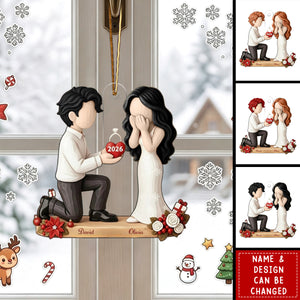 Personalized Couple Marriage Proposal Christmas Ornament, First Christmas Engaged,She Said Yes,Wedding Xmas Gift,Engagement Gift For Couples