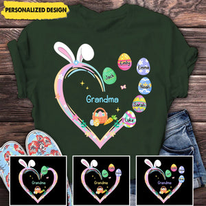 Grandma Easter Heart With Grandkids Bunny - Personalized T-Shirt - Easter, Birthday, Loving, Funny Gift for Grandma