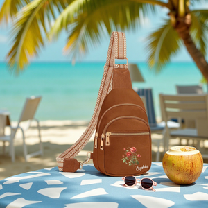 Personalized Birthday Flower Leather Sling Backpack Purse Crossbody Bags