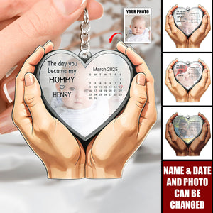 Custom Photo Calendar The Moment You Became My Mom Dad - Personalized Acrylic Keychain