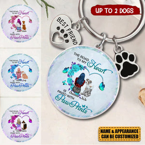 Personalized Dog Mom Pet Charm Keychain - Memorial Gift for Dog Lovers - The Road To My Heart Is Paved With Pawprints