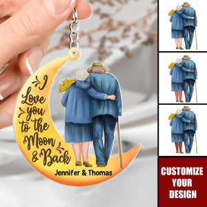 Old Couple On Moon - Personalized Acrylic Keychain