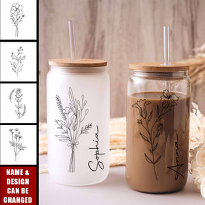 Personalized Birth Flower Tumbler - Custom Birth Flower Coffee Cup With Name